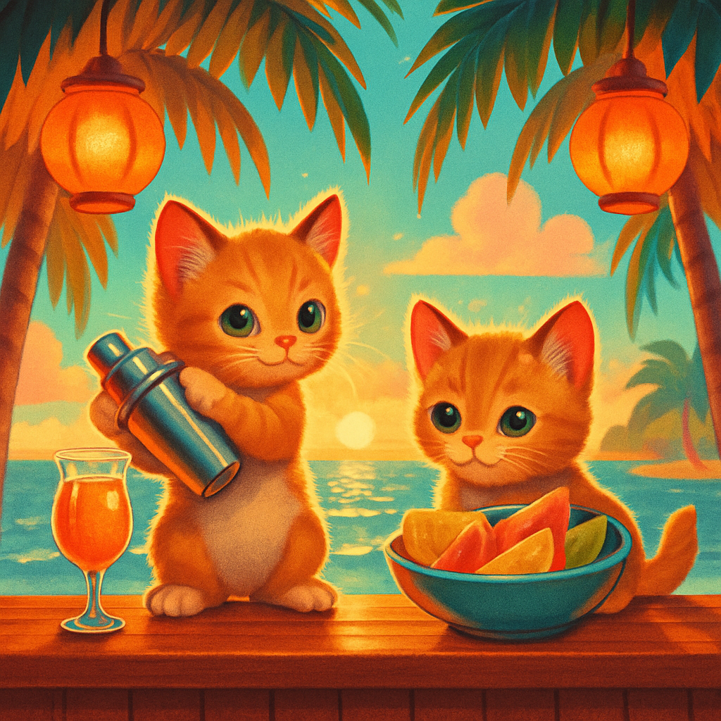 Tiki Beach Bar Kitten Mixology Painting by diamonds kit