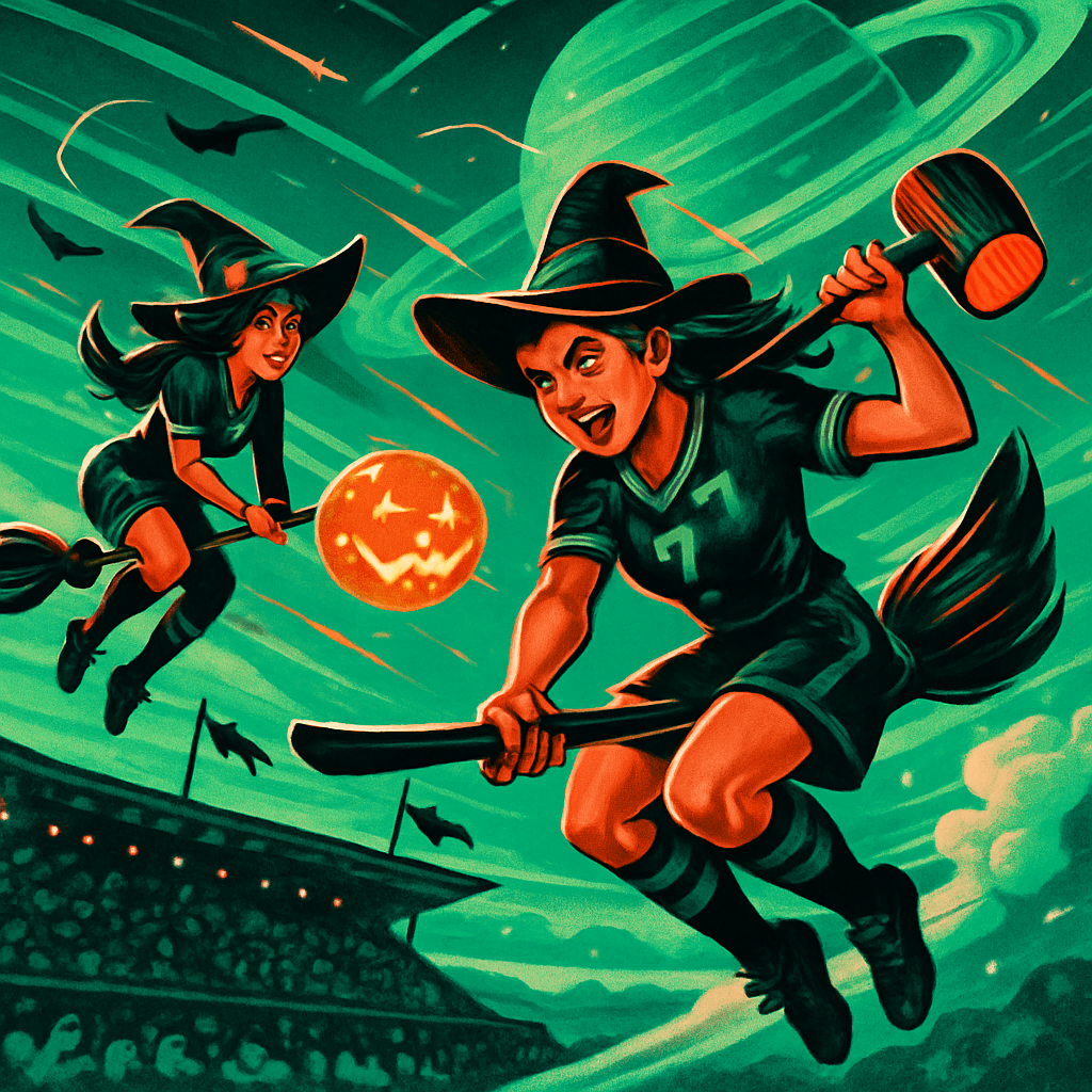 Broomstick Polo On The Ringed Planet Green painting diamond kit