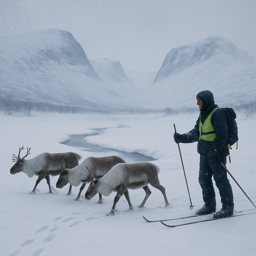 Winter Reindeer Crossing Below Kebnekaise Swedish Lapland Paint by diamonds art