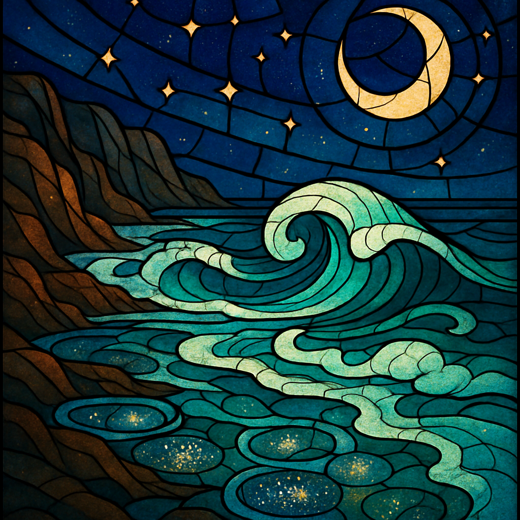 Stained Glass Coastline At Night Tide diamonded painting kits