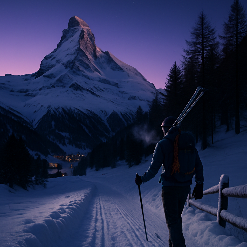 Winter Evening At The Matterhorn From Zermatt Footpath Paint by diamonds art