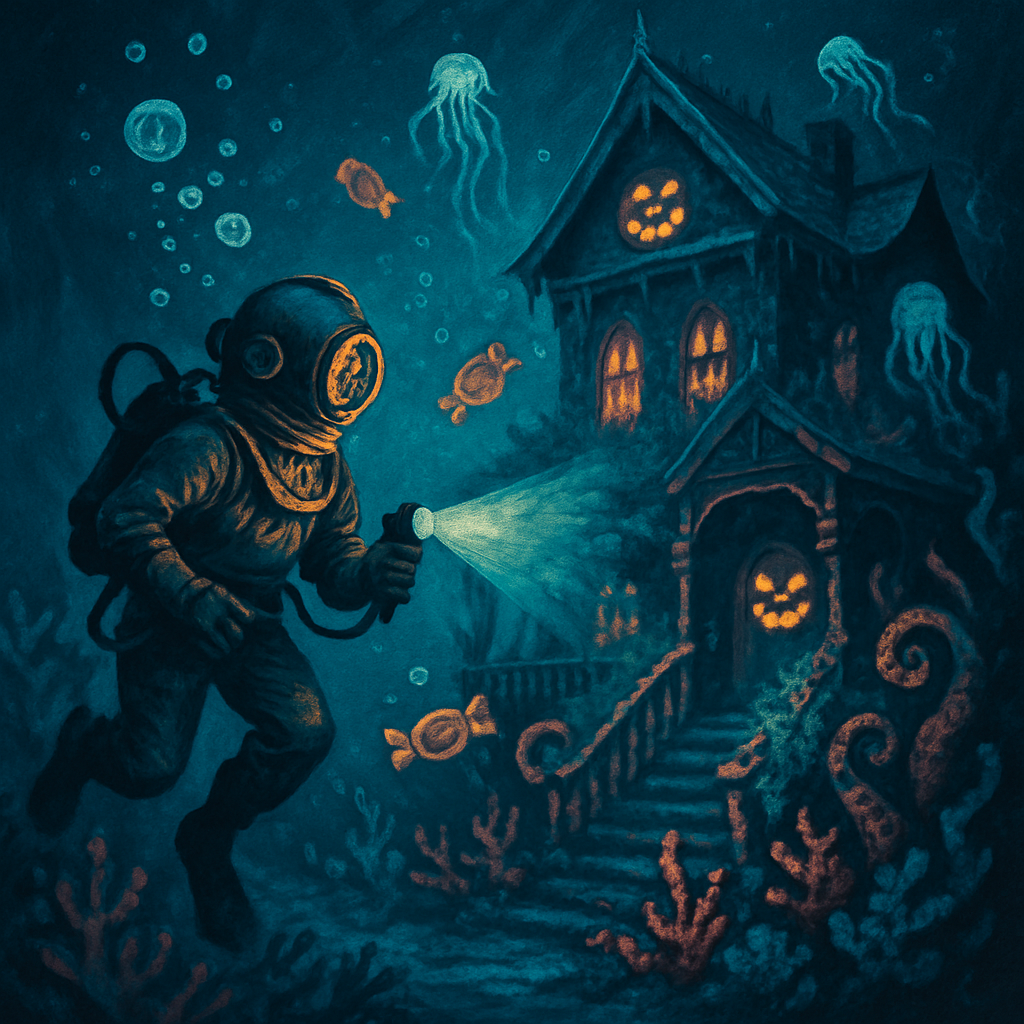 Submarine Haunted House Reef Painting by diamonds kit