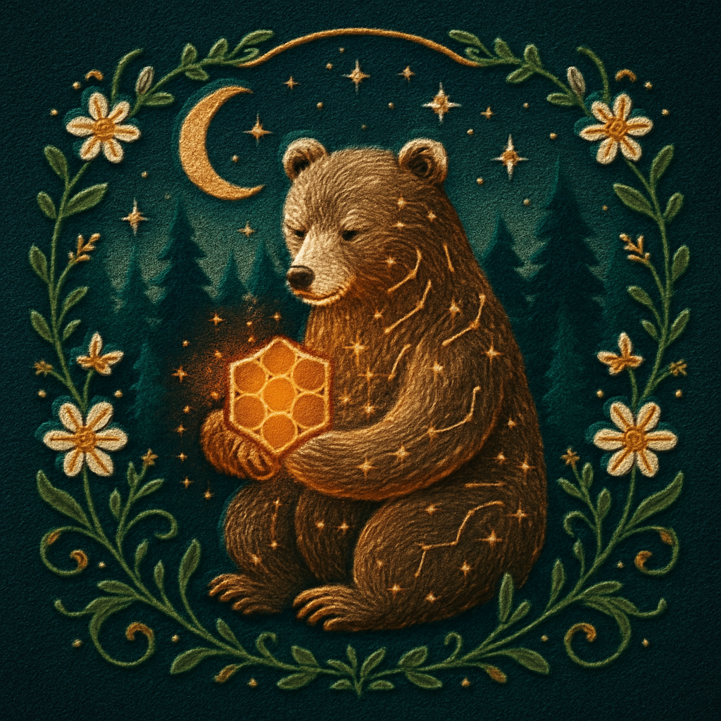 Forest Dream Bear With Constellation Honeycombs paint by diamond