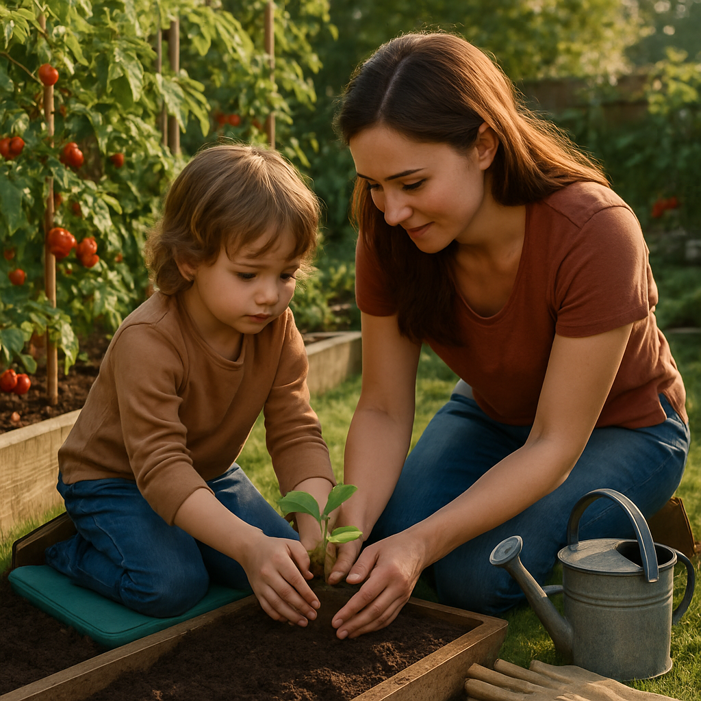 Garden Kneelers And Gentle Lessons Among Tomato Vines paint by color