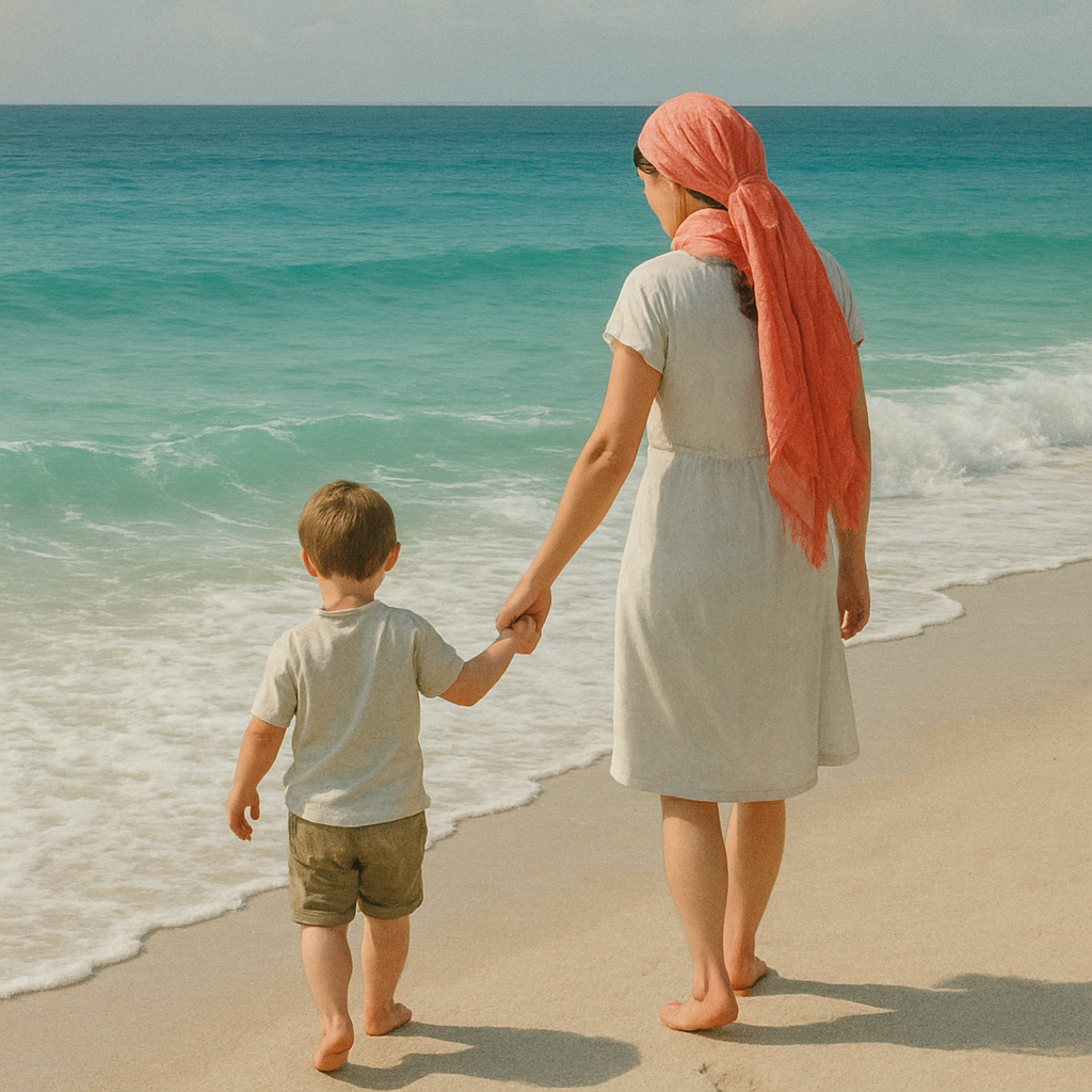 Seaside Footprints A Mother Teaching Courage One Wave At A Time DIY paint by diamonds
