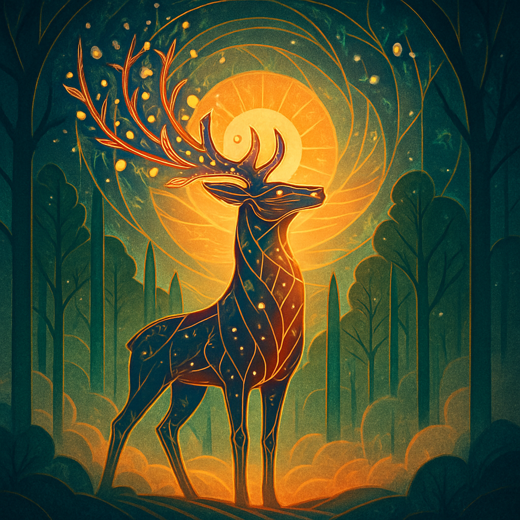 Sunrise Geometric Deer In The Spiral Sky Grove paint by diamond