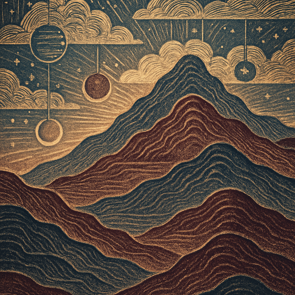 Cloud Terrace Mountains With Lantern Planets paint by color