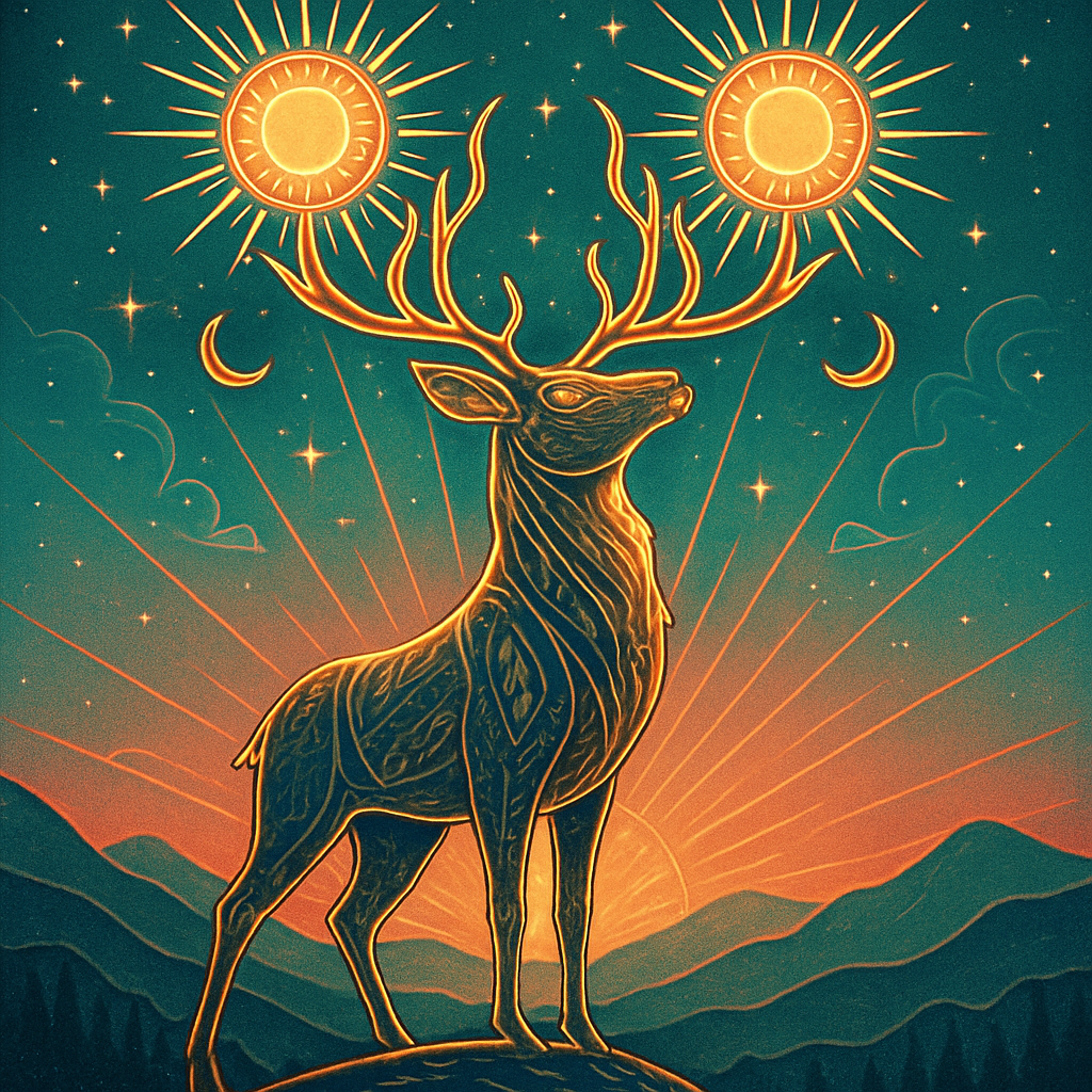 Sunrise Halo Deer Over Mountain Constellations diamond painting