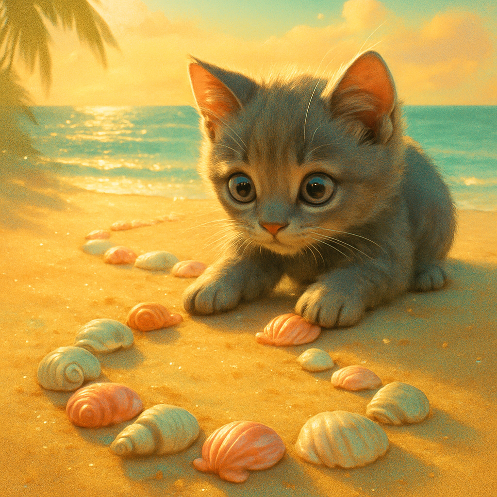Seashell Treasure Map Kitten DIY paint by diamonds