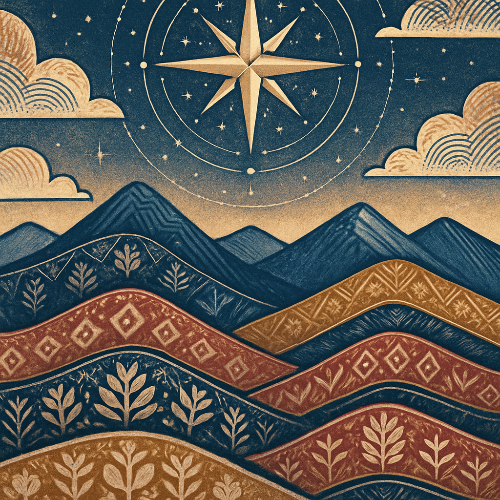 Mountain Quilt Beneath The Star Compass Painting by diamonds kit