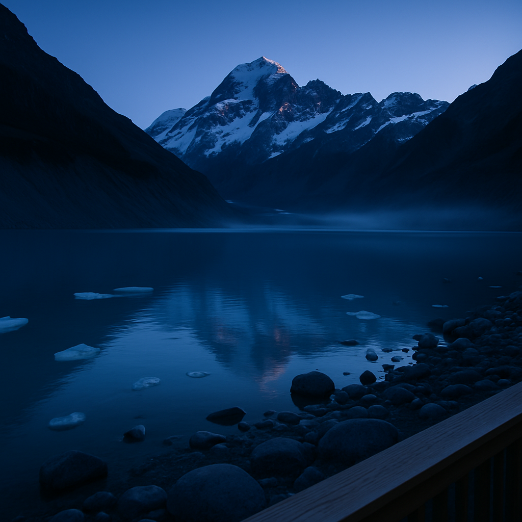 Aoraki Mount Cook Blue Hour With Tasman Glacier Moraine Lake paint by diamonds