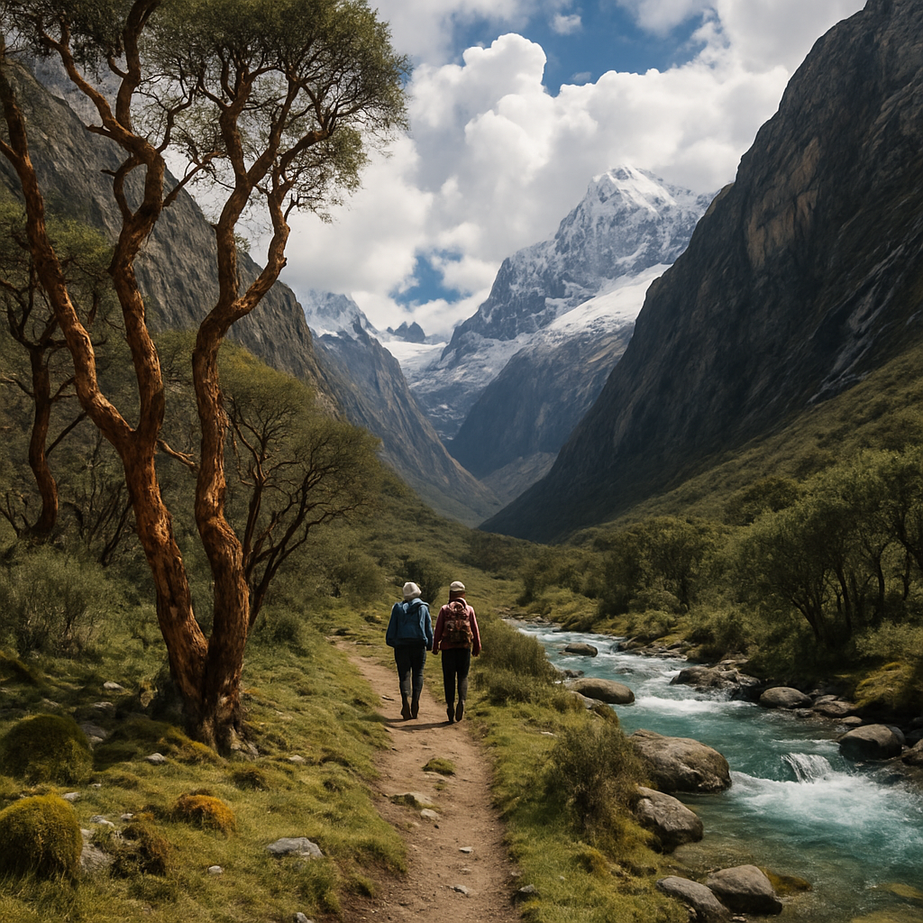 Cordillera Blanca Quebrada Llanganuco With Polylepis Forest And Hikers Paint by diamonds art
