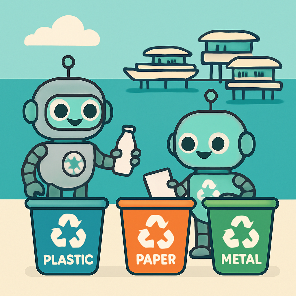 Recycling Robots At The Floating City Harbor Painting by diamonds kit