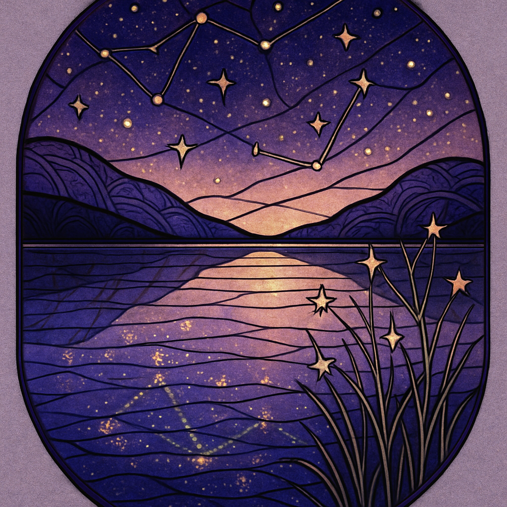 Lavender Lake Mirror With Constellation Reeds Painting by diamonds kit