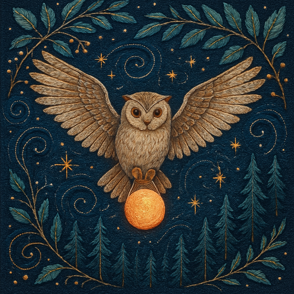 Embroidered Owl Lantern Over The Dream Forest Paint by diamonds art