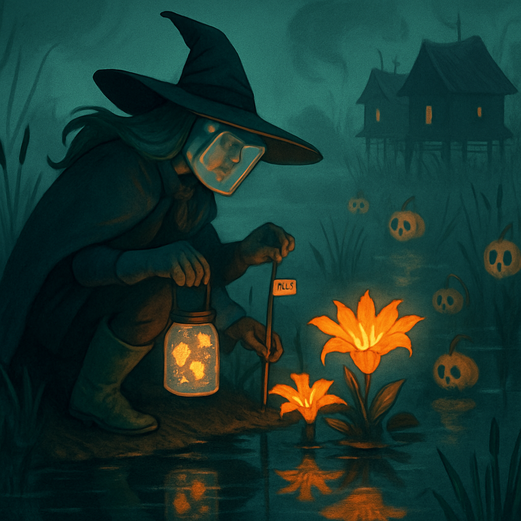 Witch Botanist In The Bioluminescent Pumpkin Marsh DIY paint by diamonds