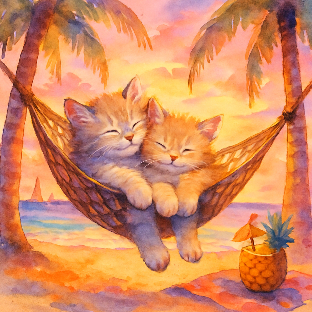 Sunset Hammock Siesta Kittens diamonded painting kits