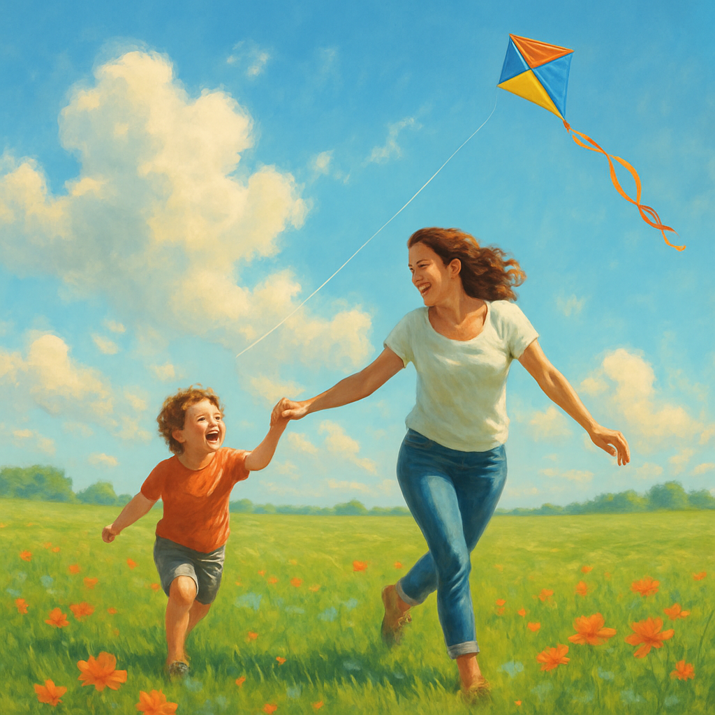 Kite Strings And Heartstrings Across A Spring Meadow diamond painting