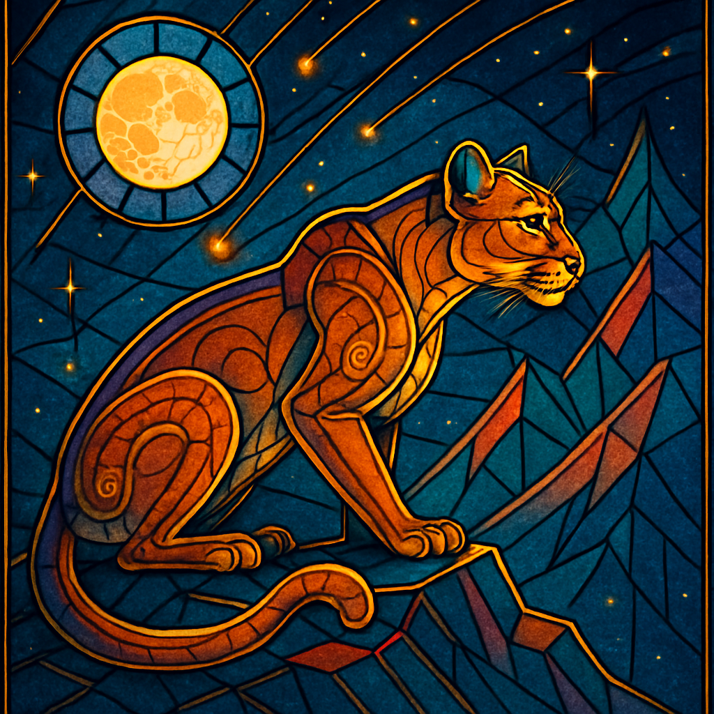 Mountain Lion In The Stained Glass Meteor Pass DIY paint by diamonds