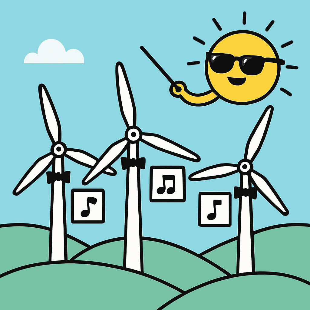 Wind Turbine Orchestra On Sunny Hills Paint by diamonds art