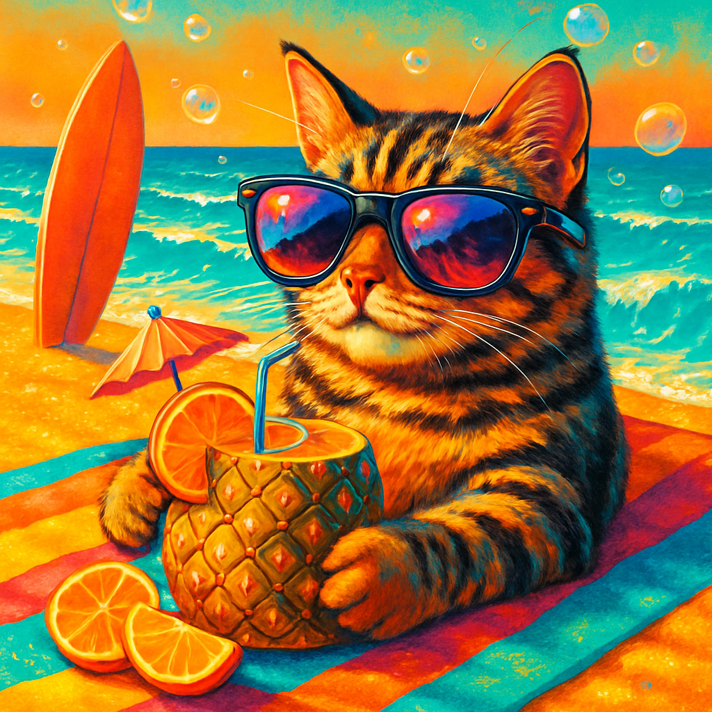 Pineapple Punch Surf Break Cat paint by diamond