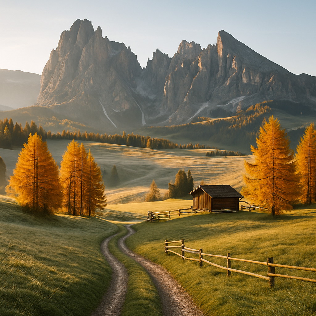 Autumn Larch Meadows Beneath The Dolomites At Alpe Di Siusi diamonded painting kits