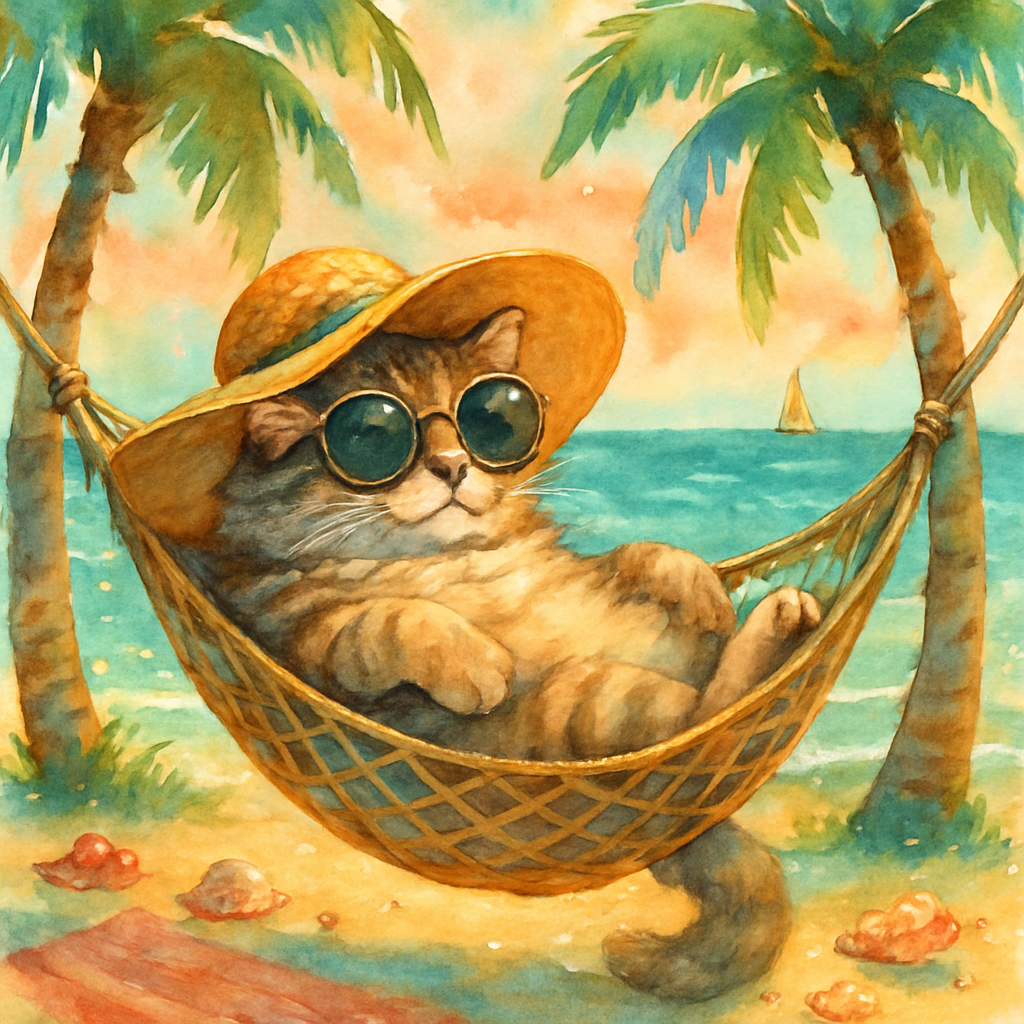 Coconut Lagoon Hammock Siesta Cat Paint by diamonds art