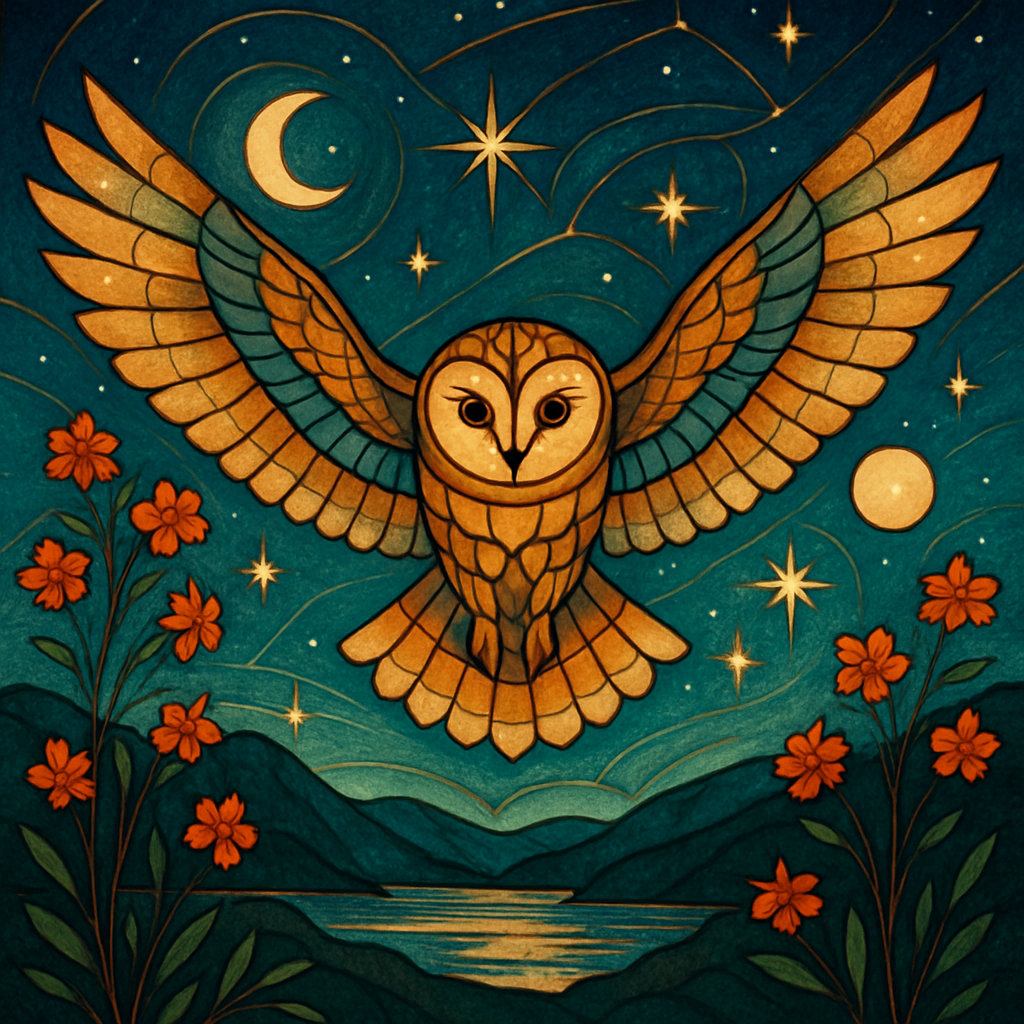 Stained Glass Owl Over The Quiet Star Basin paint by color