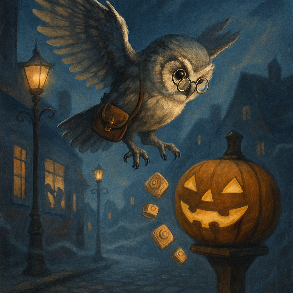 Midnight Postal Owl Delivering Candy Runes paint by color