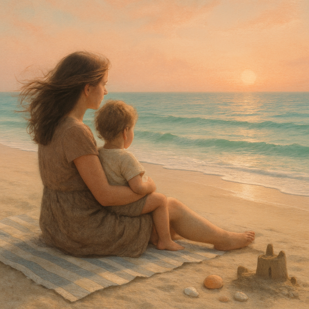 Salt Air Lullaby Mother And Child Listening To The Ocean Breathe Paint by diamonds art