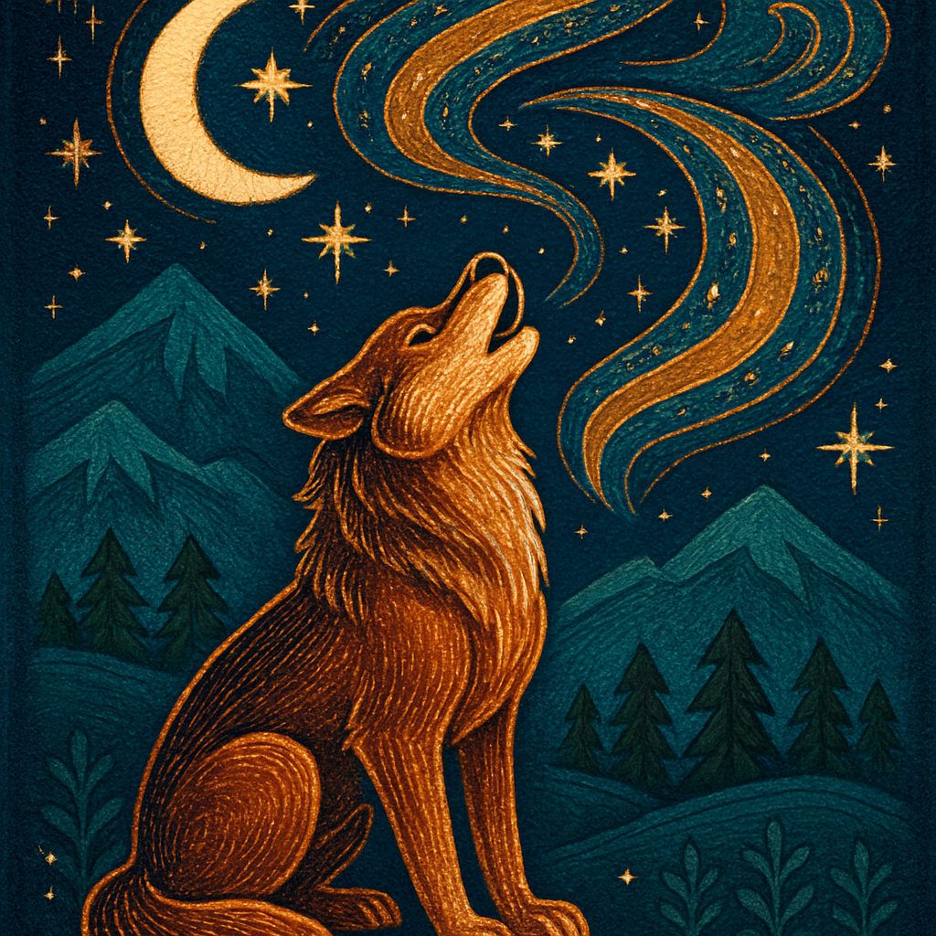 Mountain Harmony Wolf In The Aurora Weave Painting by diamonds kit