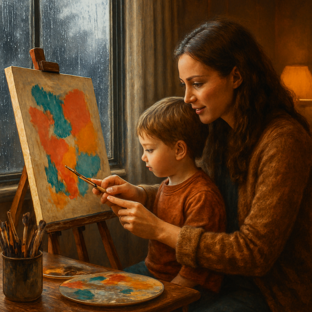 Rainy Window Reverie Mother And Child Painting Bright Worlds Together diamond painting