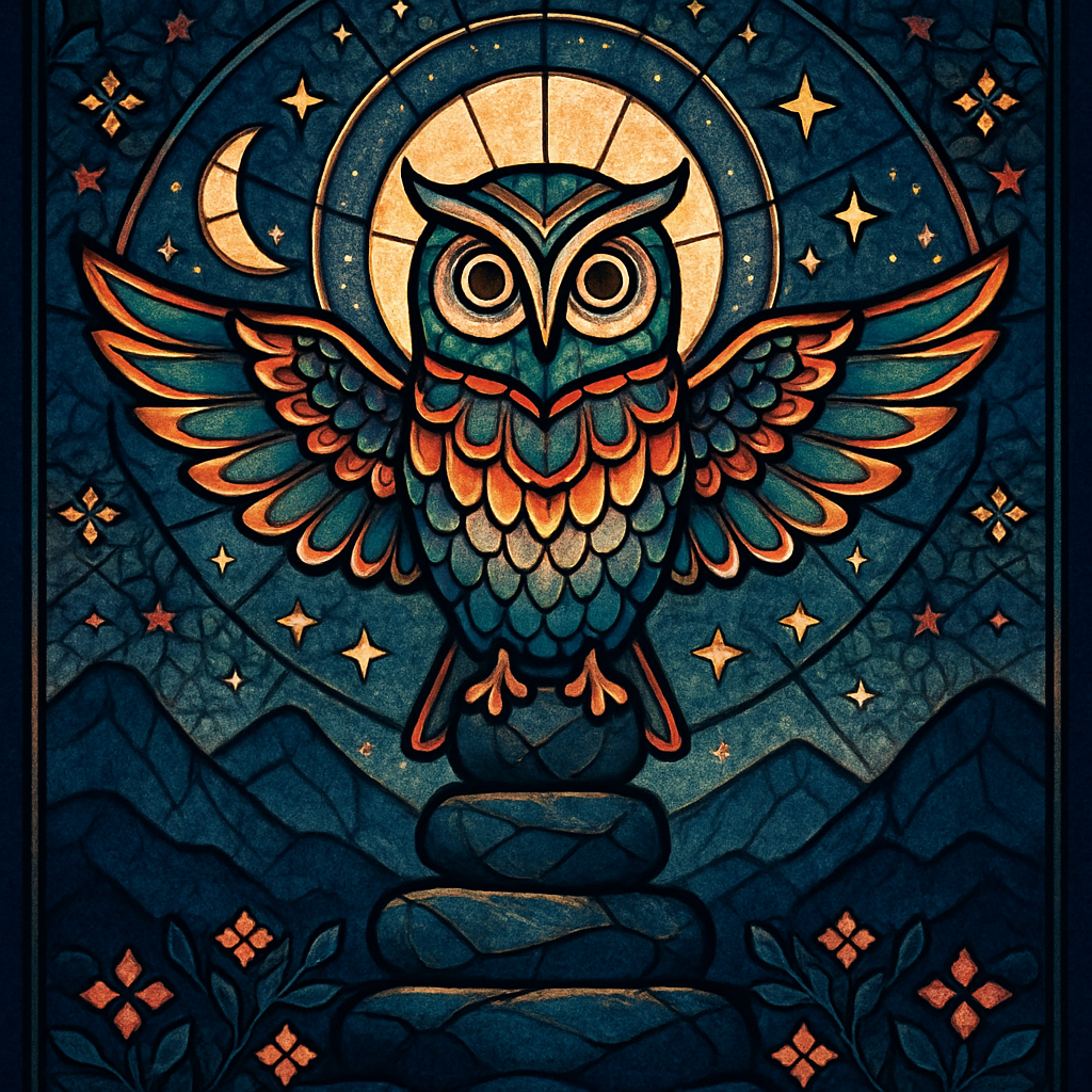 Stained Glass Owl Of The Moonlit Cairns paint by color
