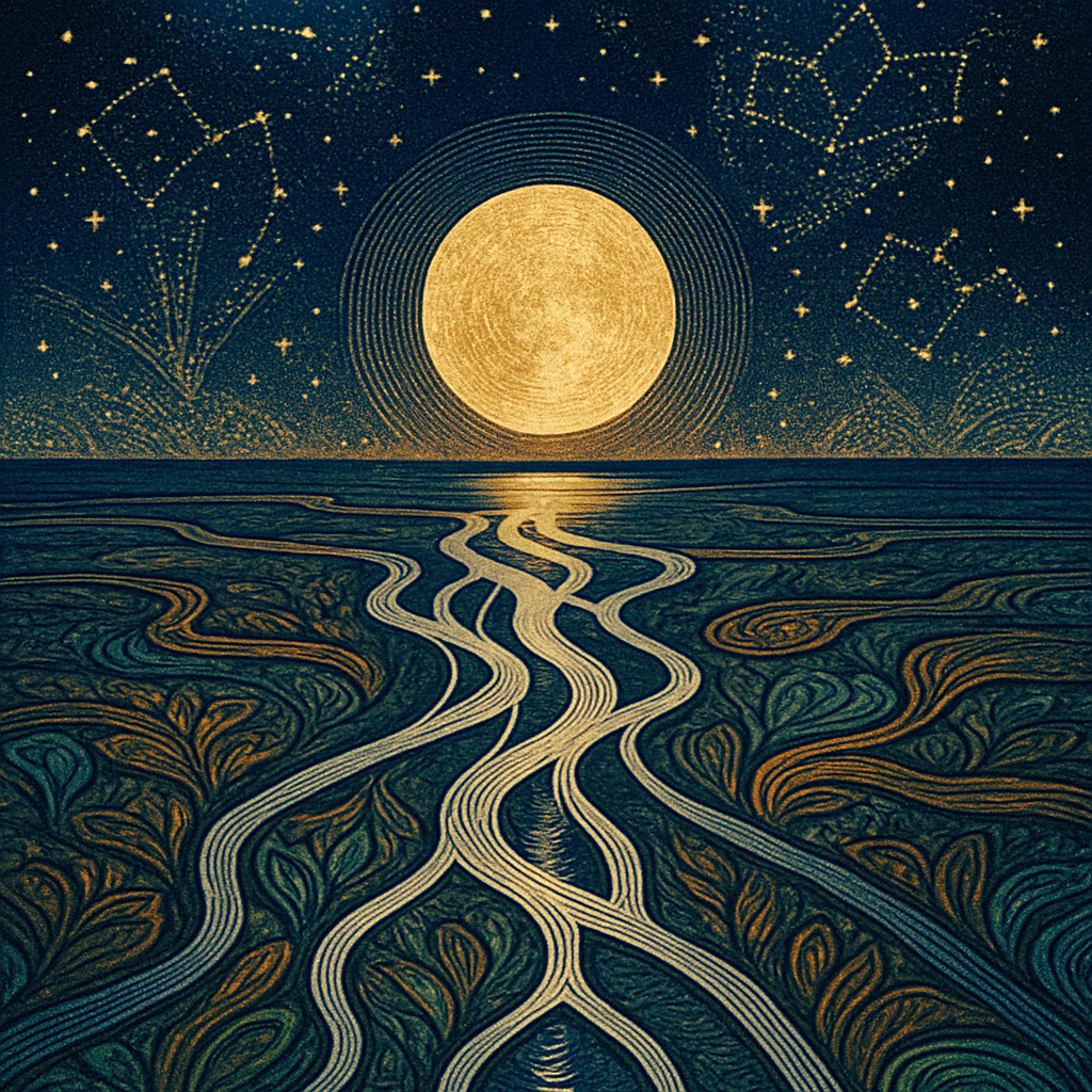 Moonlit Delta Of Luminous Threads diamond painting