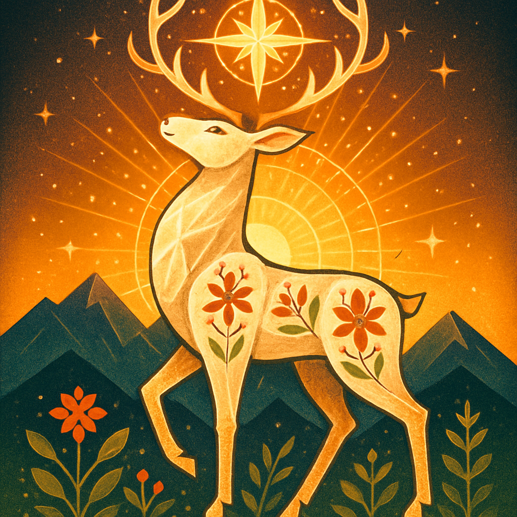 Radiant Geometric Deer Of The Dawn Compass DIY paint by diamonds