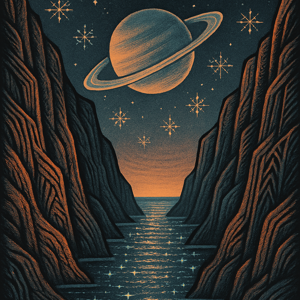 Crystal Fjord Under A Ringed Night paint by color