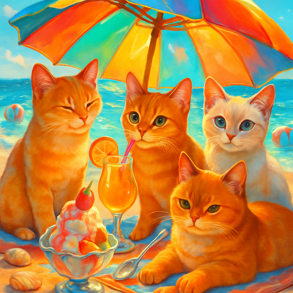 Umbrella Shade Sundae Cat Party painting diamond kit