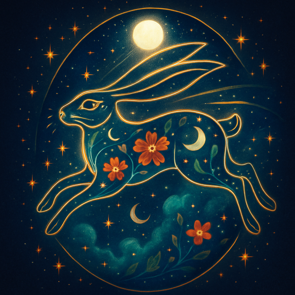 Glowing Line Art Hare In The Flowering Nebula Hollow paint by diamond