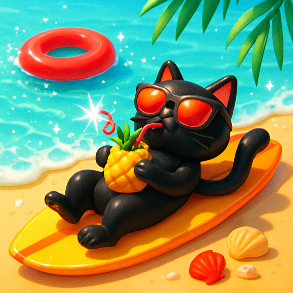 Pineapple Cooler Cat On A Surfboard Lounger Paint by diamonds kits