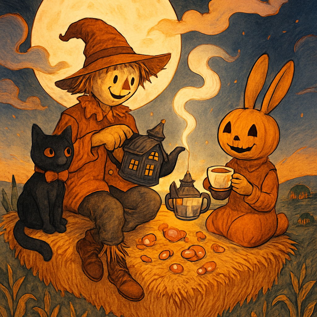 The Harvest Moon Tea Party On A Flying Hay Bale diamonded painting kits