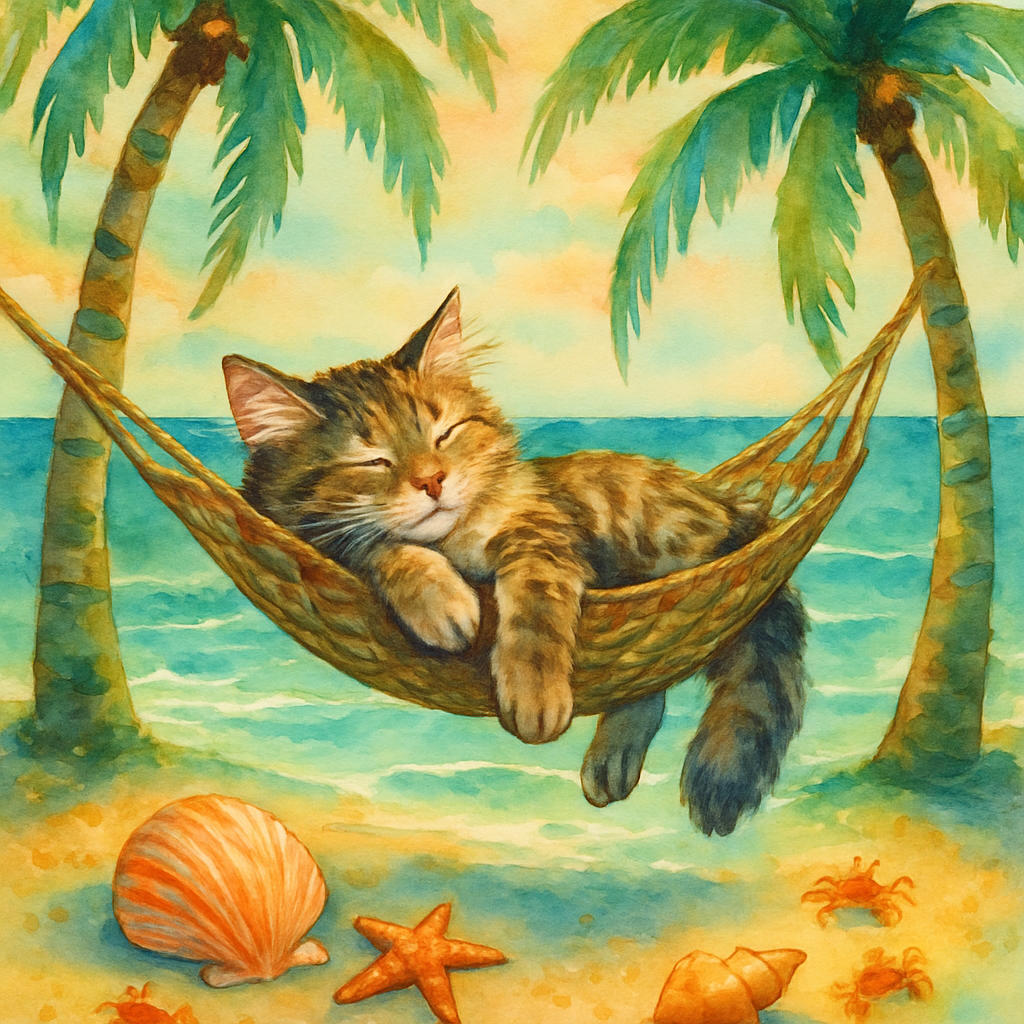 Lagoon Hammock Siesta Cat Paint by diamonds kits
