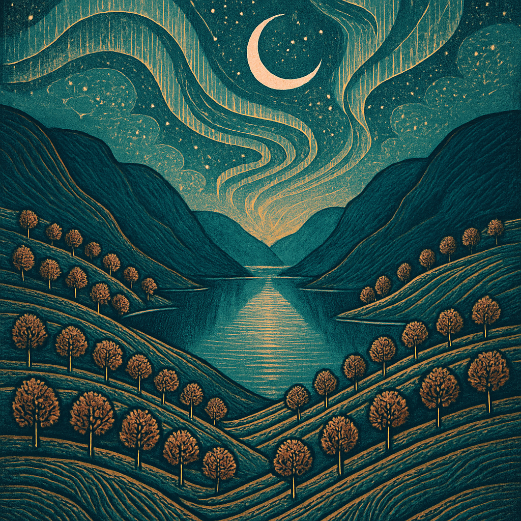 Aurora Orchard Over Silent Fjord diamonded painting kits