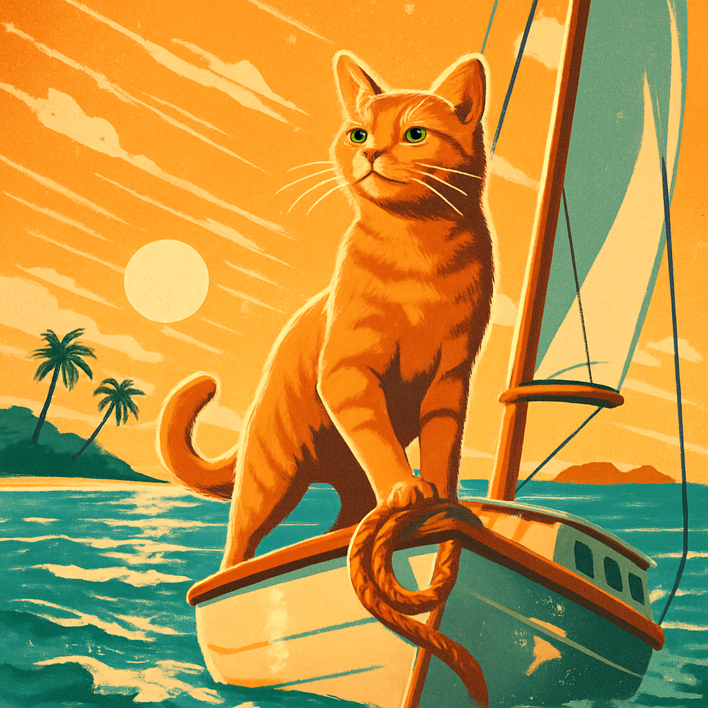 Sailboat Deck Captain Cat diamonded painting kits