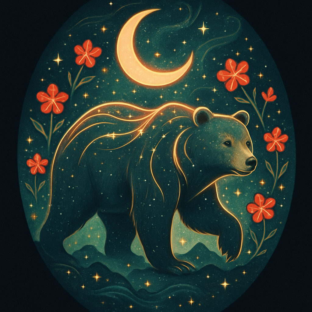 Coral Nebula Bear In The Wildflower Orbit Painting by diamonds kit