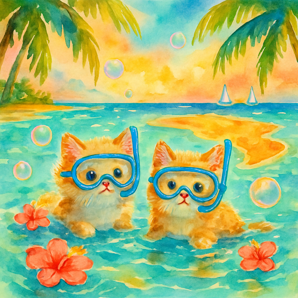 Starlit Lagoon Snorkel Kittens Painting by diamonds kit