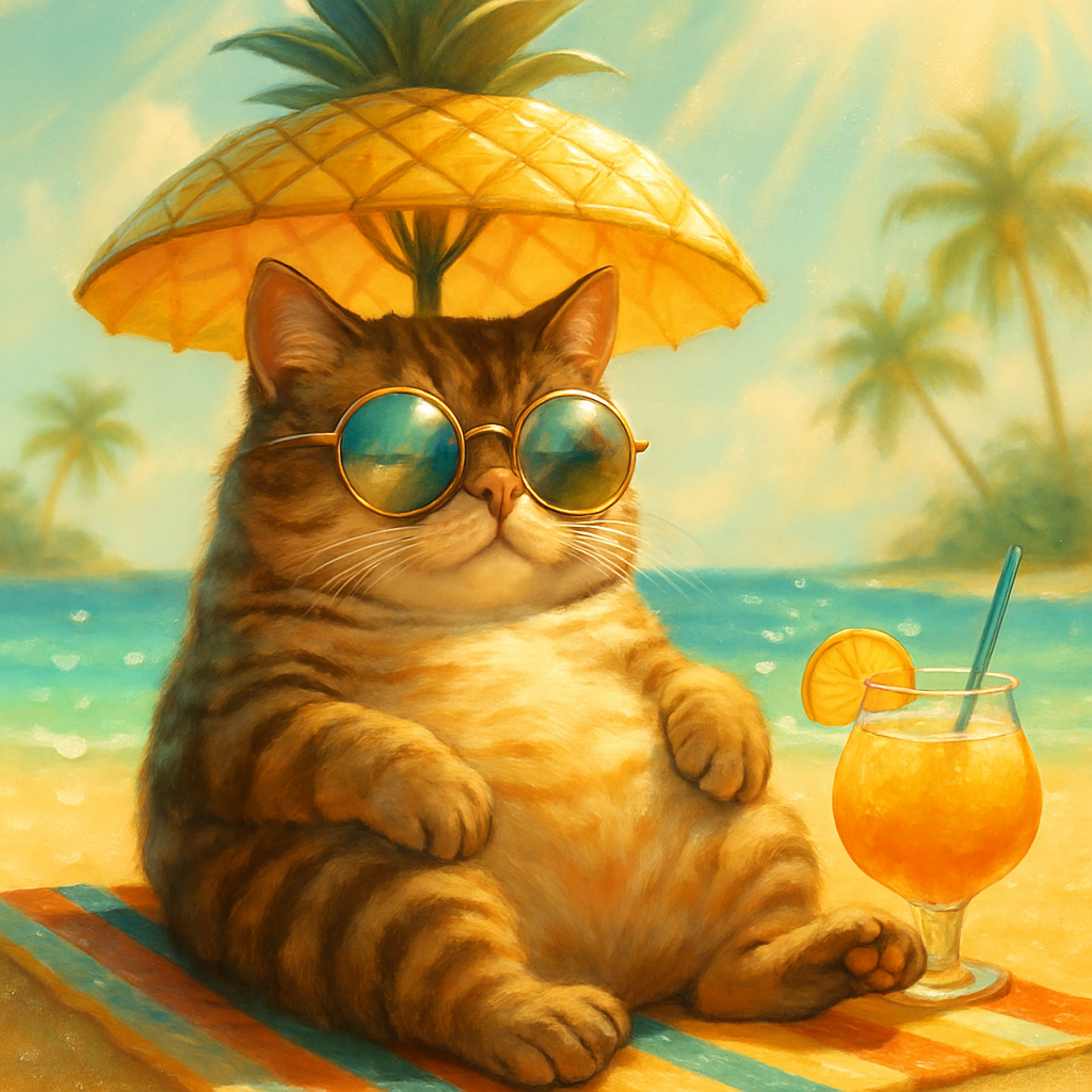 Pineapple Umbrella Siesta Cat painting diamond kit