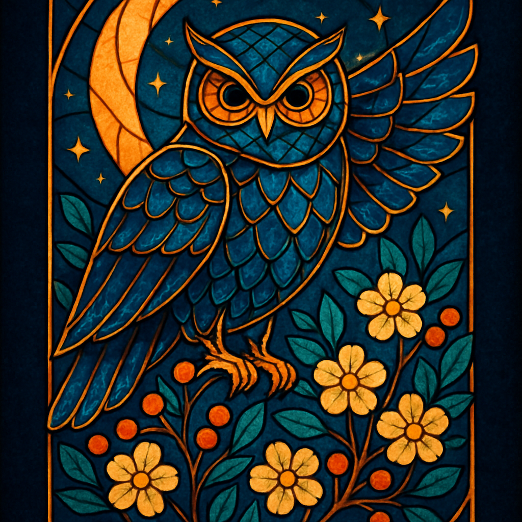 Stained Glass Owl Over The Crescent Orchard Paint by diamonds art