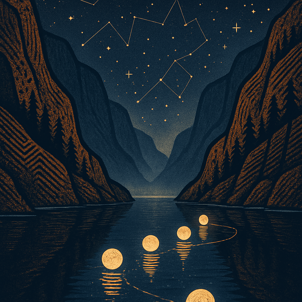 Starlit Fjord With Floating Lantern Moons paint by diamonds