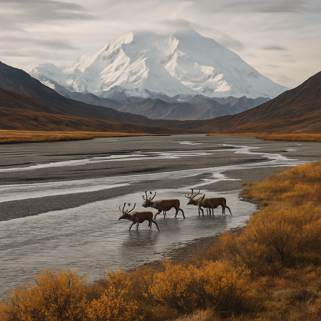 Autumn Caribou Crossing Below Denali paint by diamond