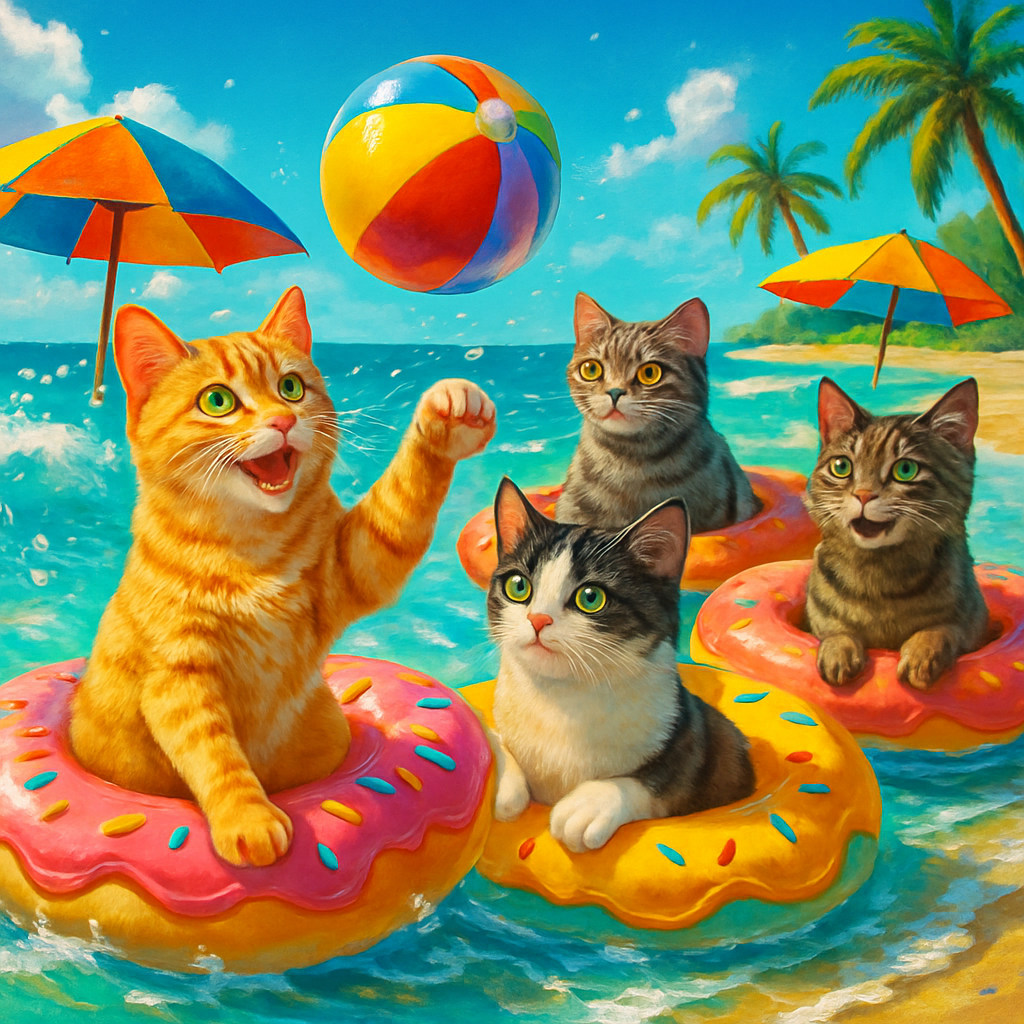 Wave Rider Floatie Cat Parade DIY paint by diamonds
